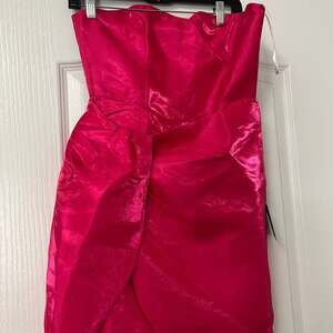 Lulus Glam Impulse Shiny Hot Pink Strapless Tulip Mini Dress